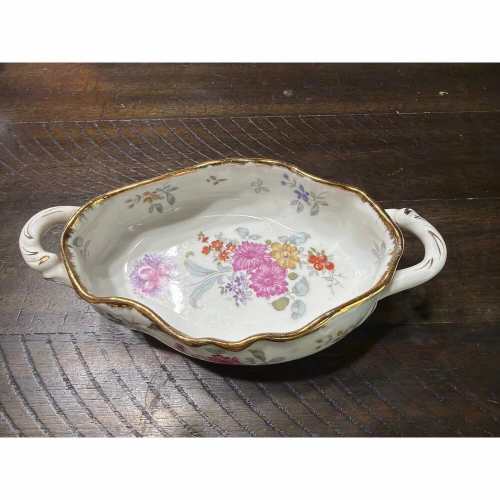 Vintage Andrea by Sadek M-610 Porcelain Floral Footed Handled Bowl Japan